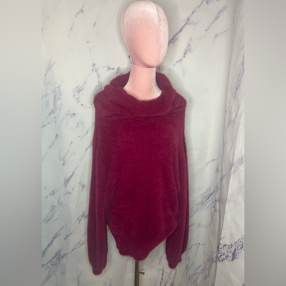 G by Giuliana Plush Eyelash Maroon Cowl Neck Sweater Sz XL